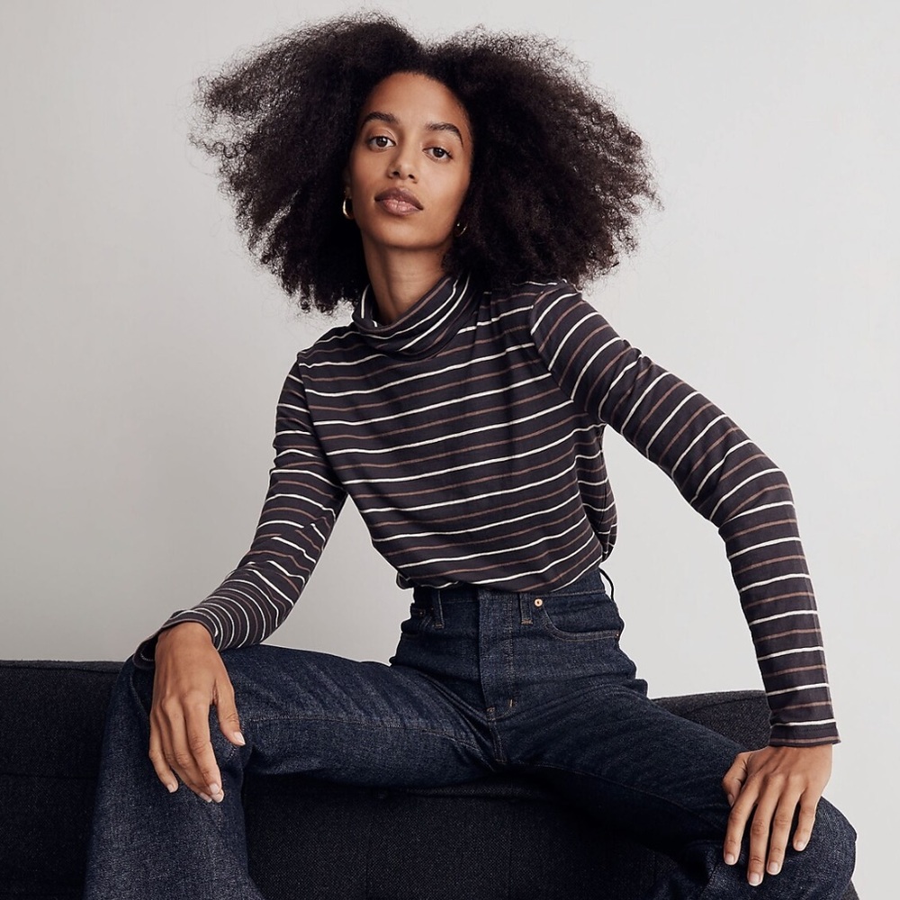NWT Madewell Whisper Cotton Turtleneck Top in Tessie Stripe Size Medium